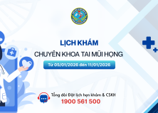 Lịch khám chuyên khoa Tai Mũi Họng (Từ 05/01/2025 - 11/01/2026)