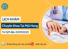 Lịch khám chuyên khoa Tai Mũi Họng (Từ 15/9/2025 đến 21/9/2025)