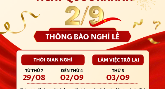 THÔNG BÁO LỊCH NGHỈ LỄ QUỐC KHÁNH 2/9 NĂM 2026